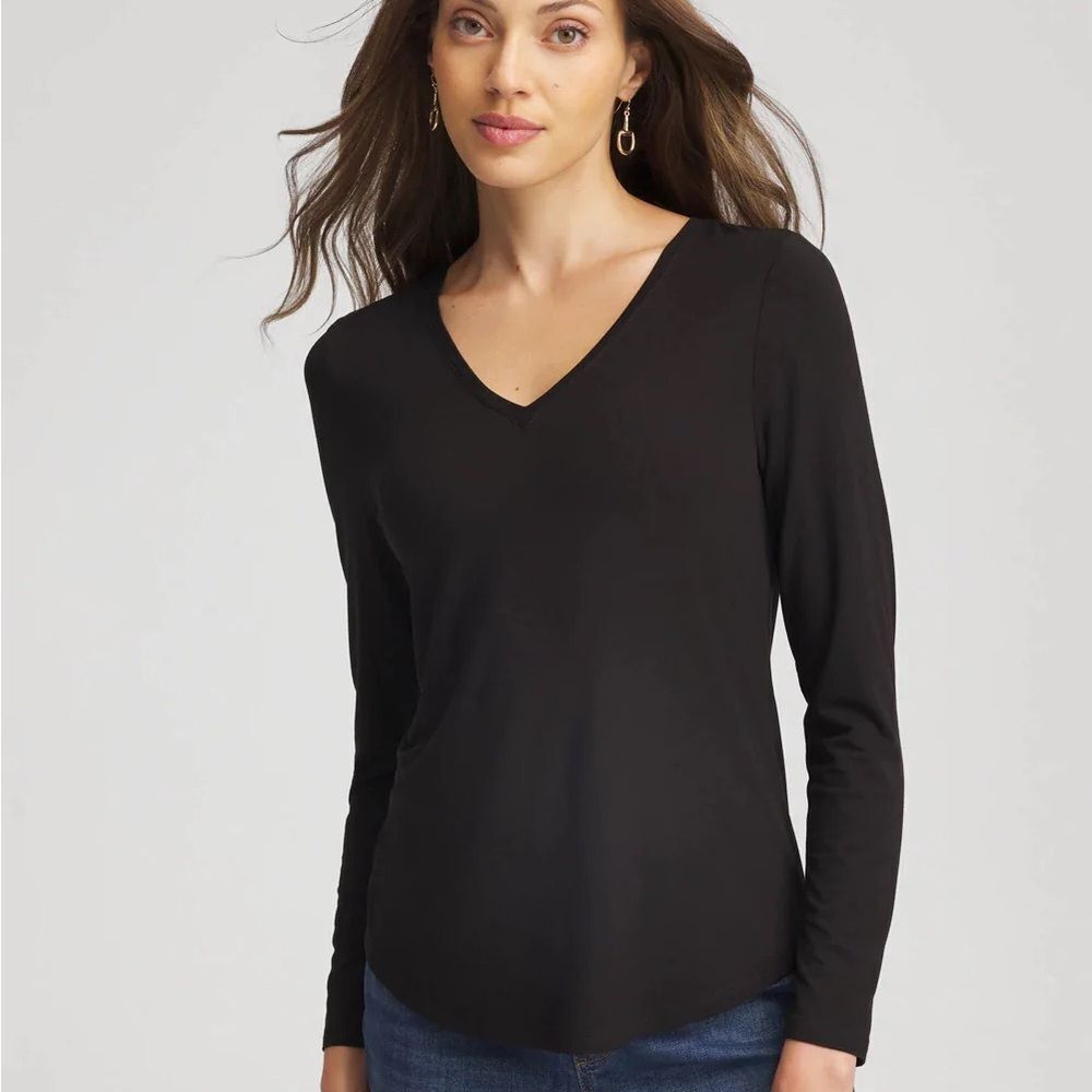 J. Crew Mercantile Black Long Sleeve V-Neck Top
